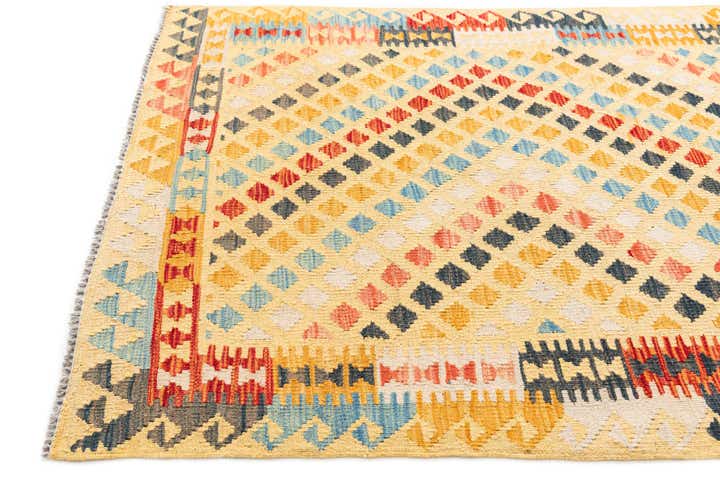 3' 8 x 6' 8 Hand Woven Kilim Maymana Wool Rug