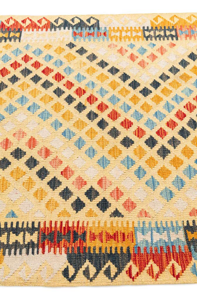 3' 8 x 6' 8 Hand Woven Kilim Maymana Wool Rug
