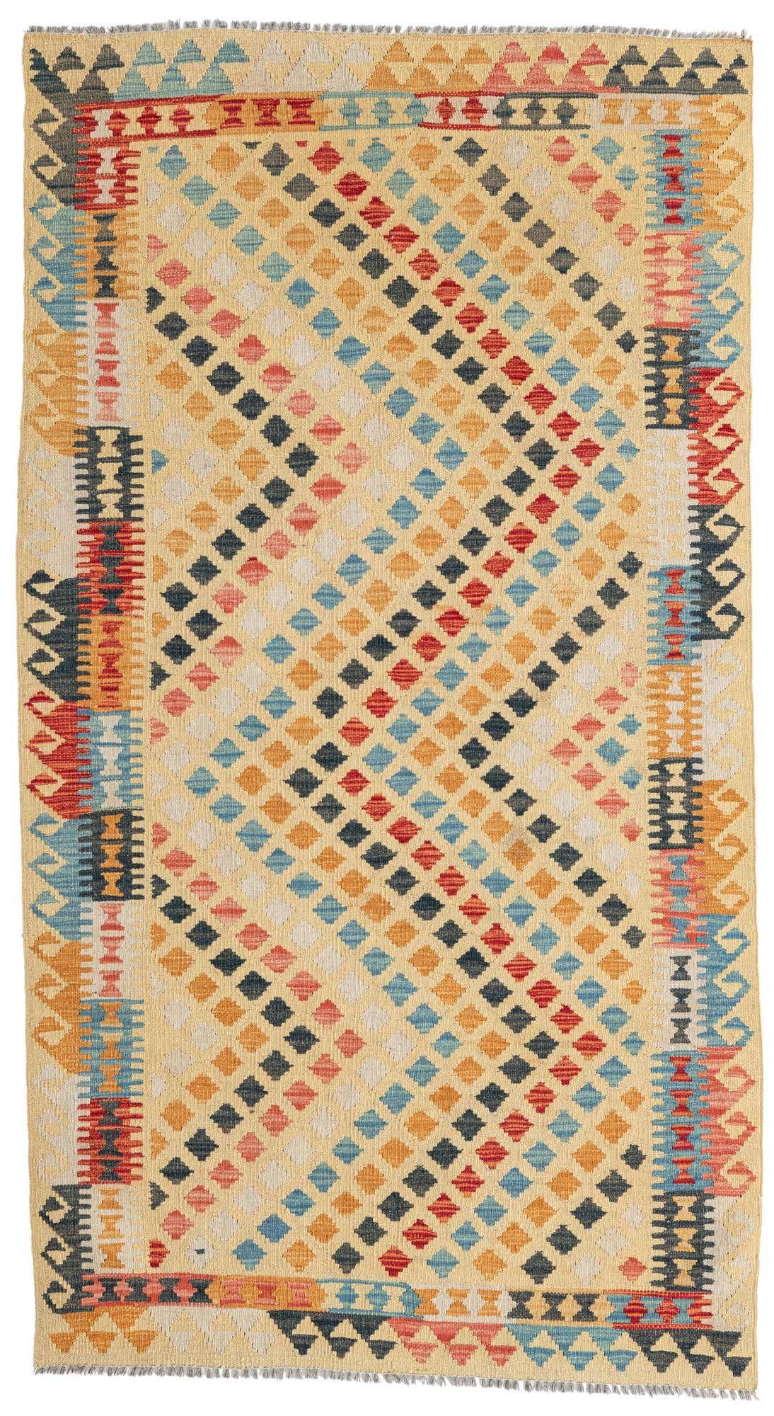 3' 8 x 6' 8 Hand Woven Kilim Maymana Wool Rug