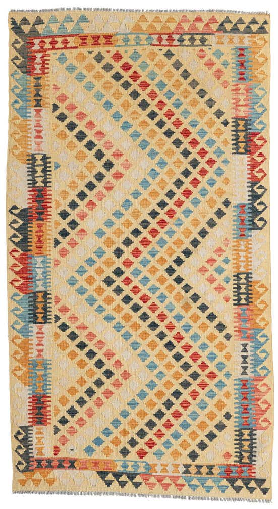 3' 8 x 6' 8 Hand Woven Kilim Maymana Wool Rug