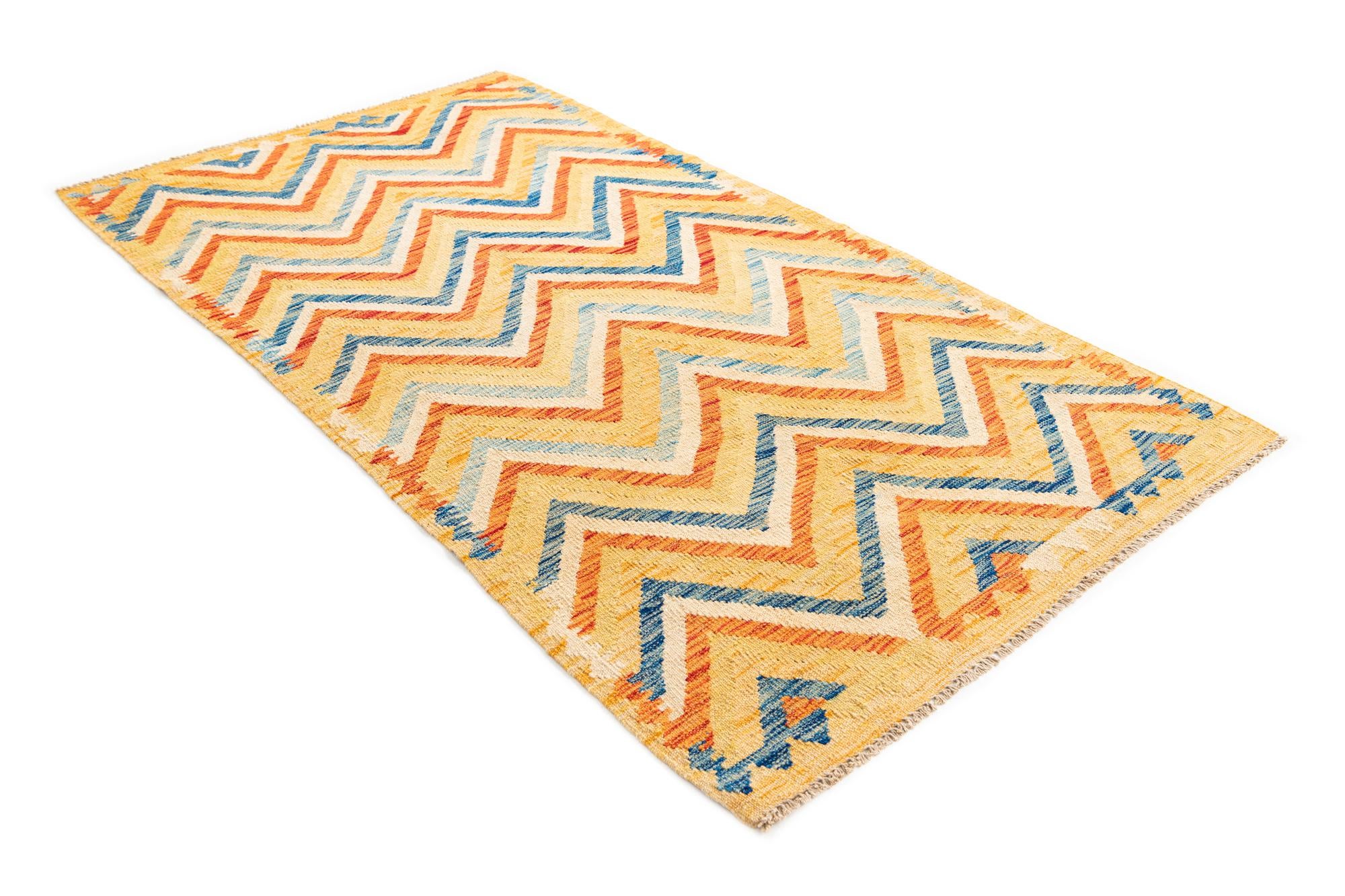 3' 5 x 6' 3 Hand Woven Kilim Maymana Wool Rug