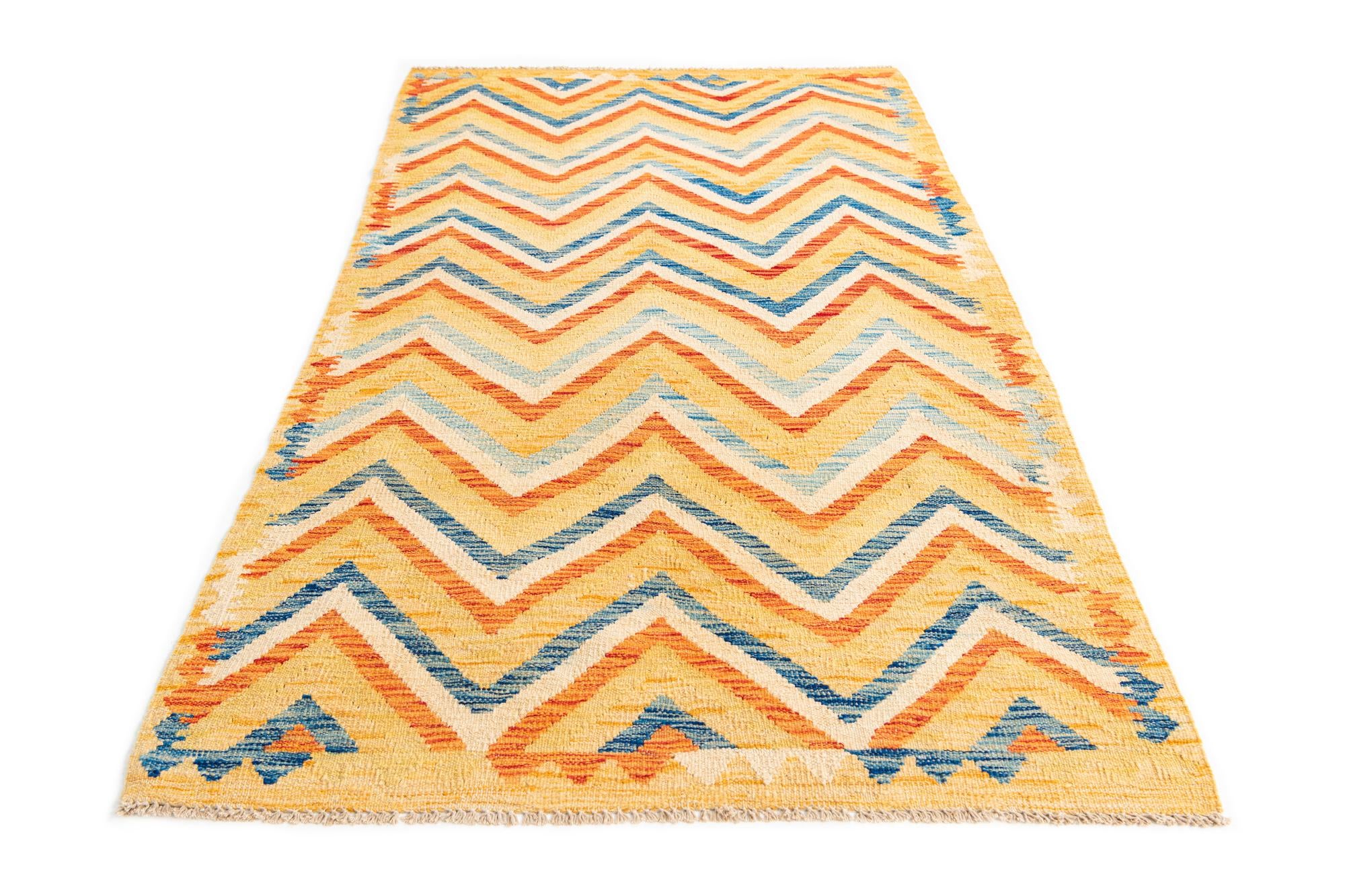 3' 5 x 6' 3 Hand Woven Kilim Maymana Wool Rug