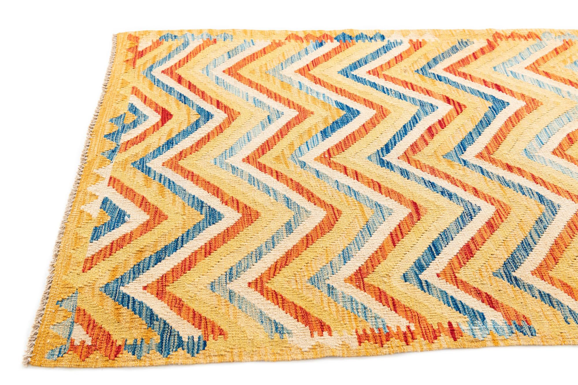 3' 5 x 6' 3 Hand Woven Kilim Maymana Wool Rug