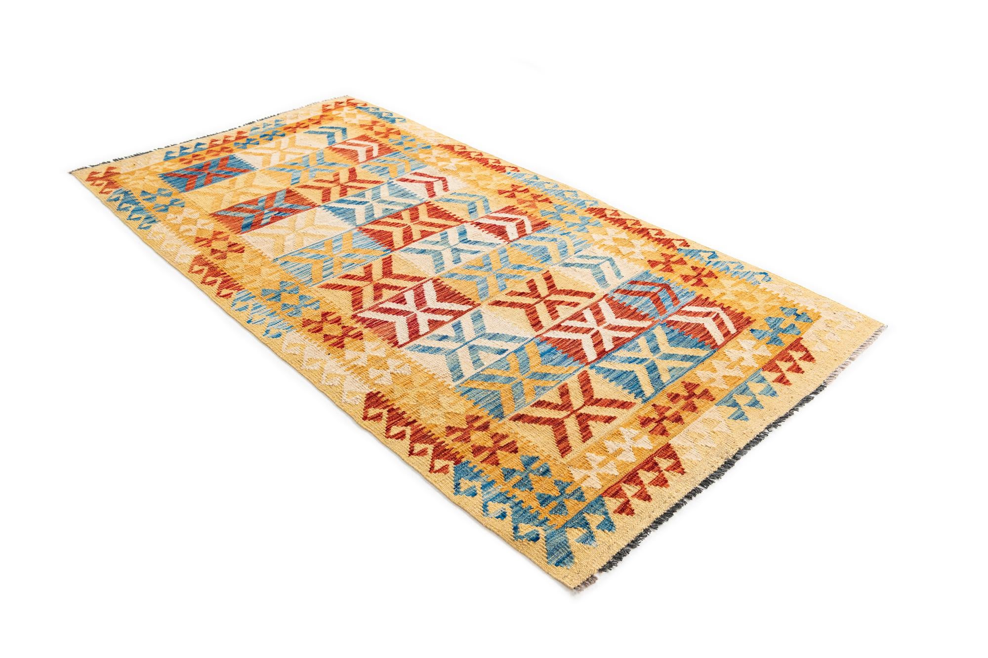 3' 6 x 6' 8 Hand Woven Kilim Maymana Wool Rug