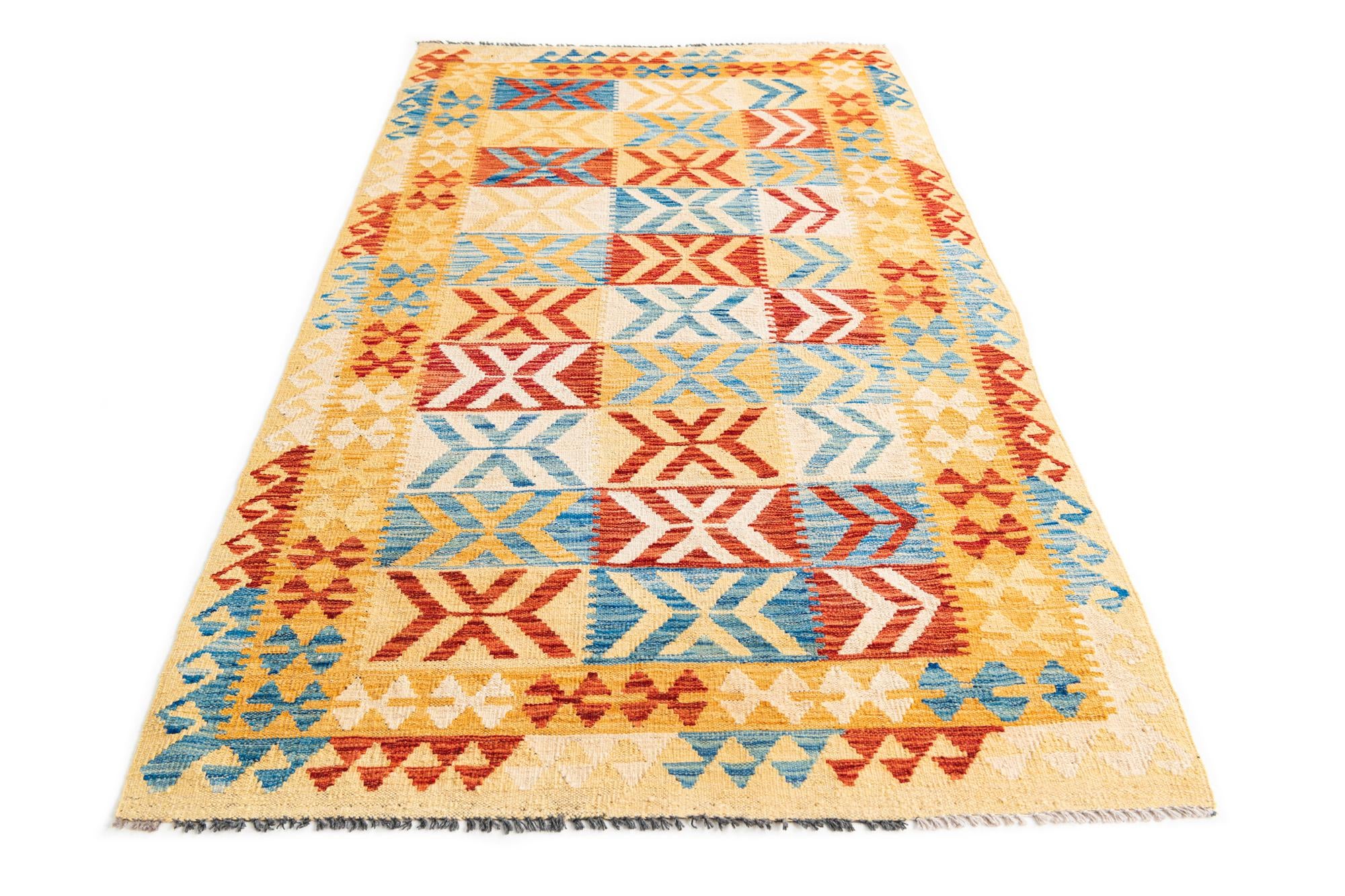 3' 6 x 6' 8 Hand Woven Kilim Maymana Wool Rug