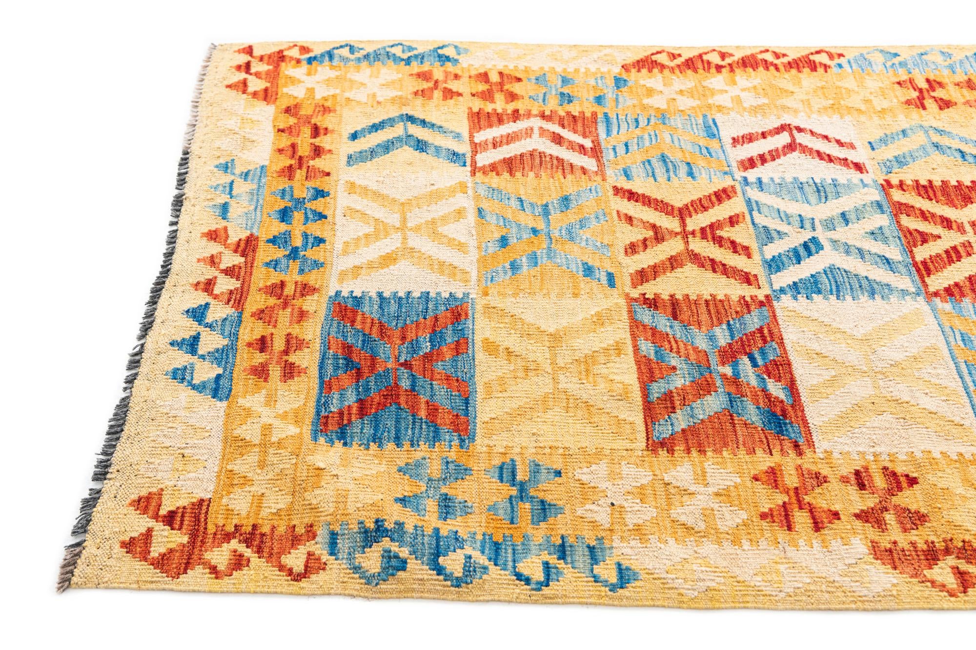3' 6 x 6' 8 Hand Woven Kilim Maymana Wool Rug