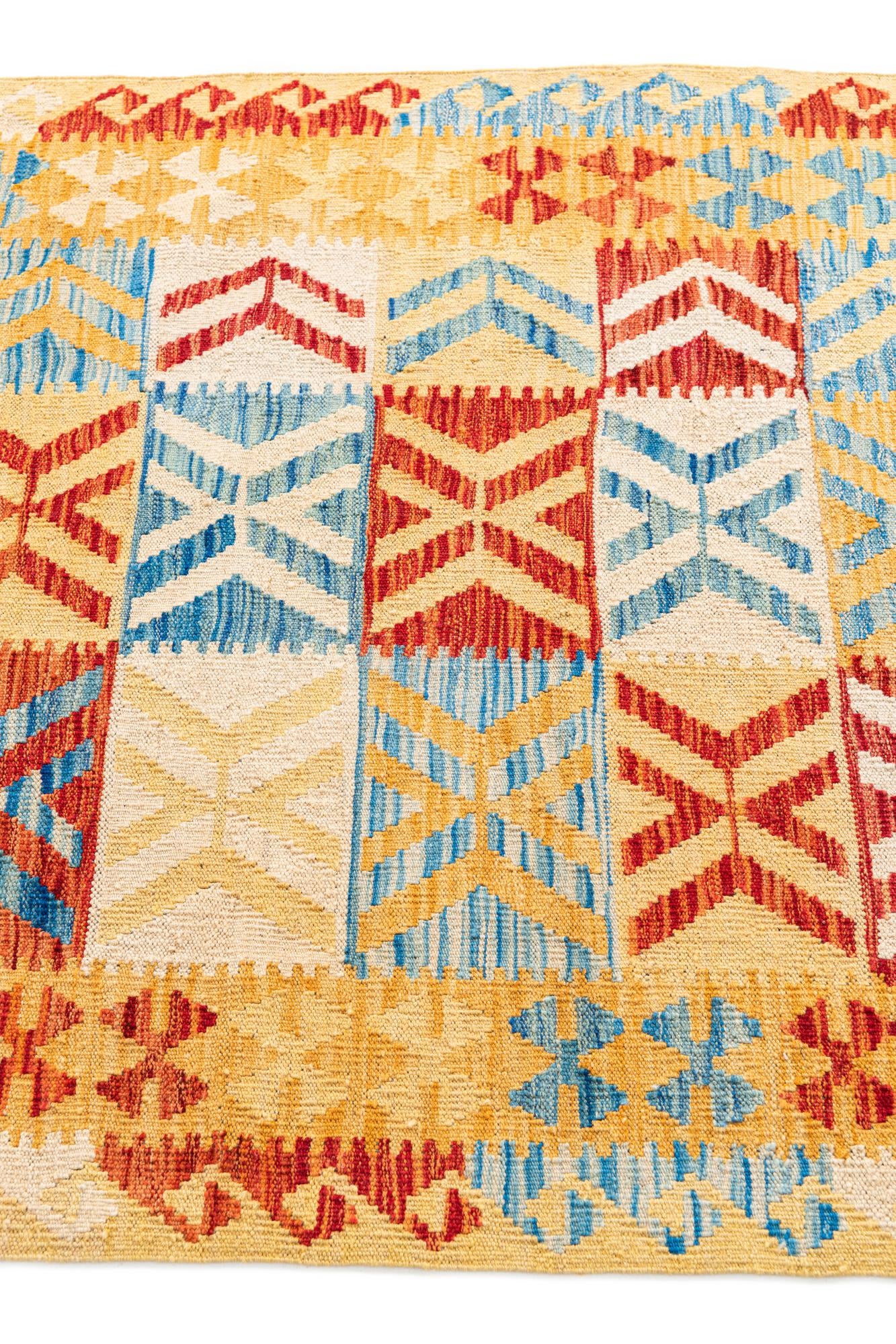 3' 6 x 6' 8 Hand Woven Kilim Maymana Wool Rug
