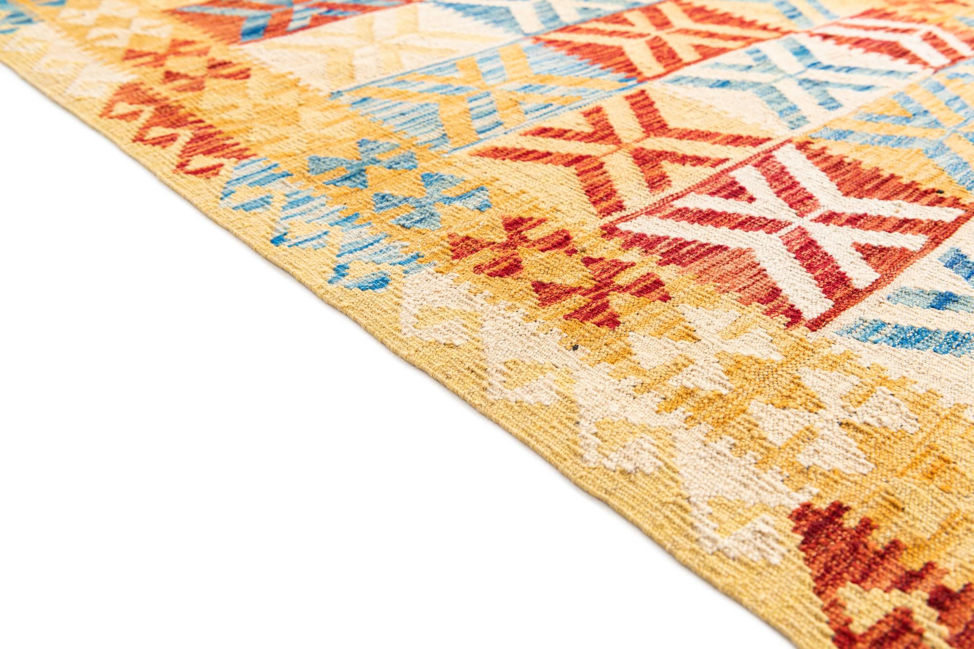3' 6 x 6' 8 Hand Woven Kilim Maymana Wool Rug