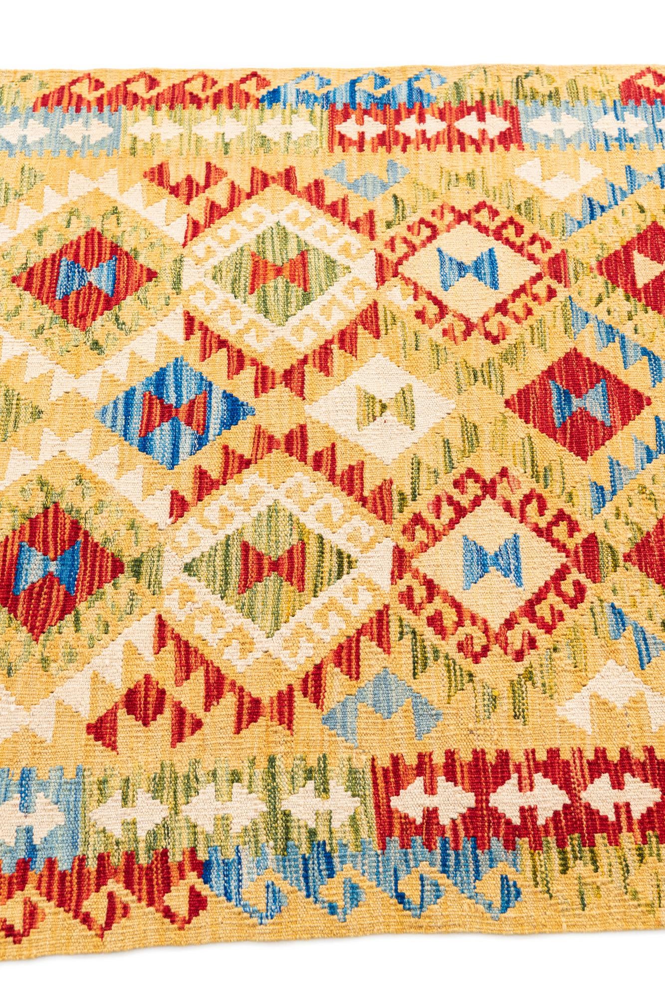 3' 6 x 6' 8 Hand Woven Kilim Maymana Wool Rug
