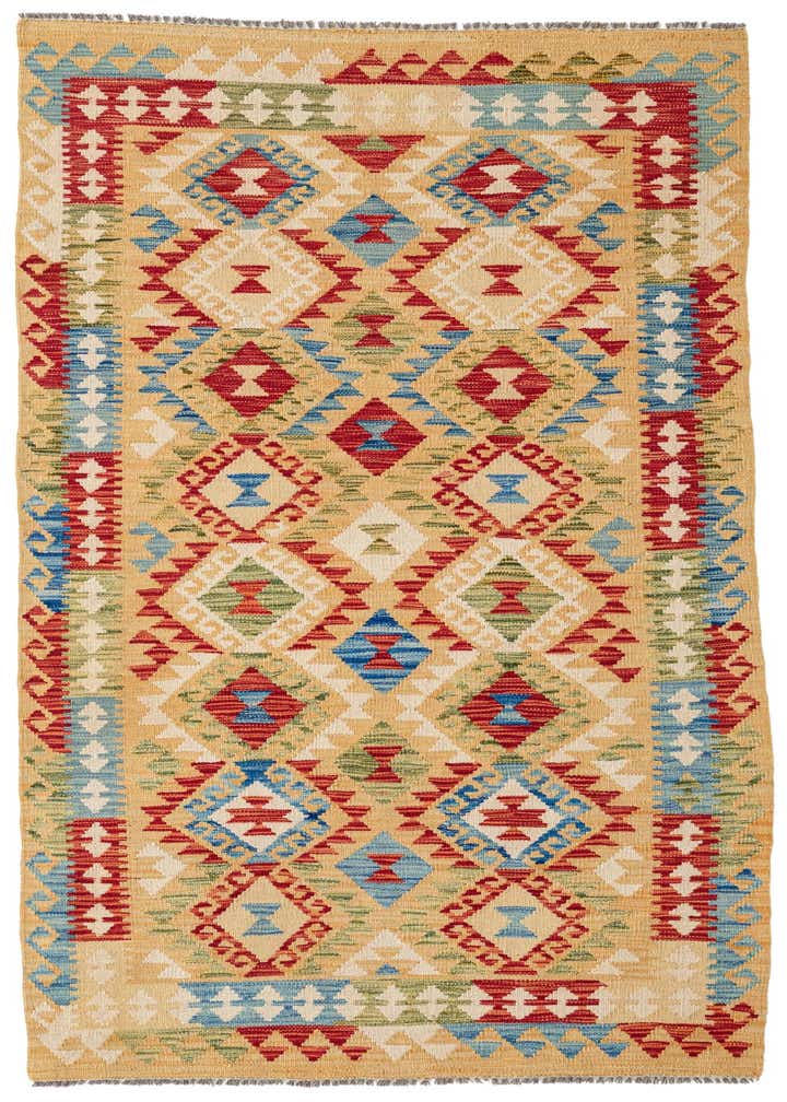 3' 6 x 6' 8 Hand Woven Kilim Maymana Wool Rug