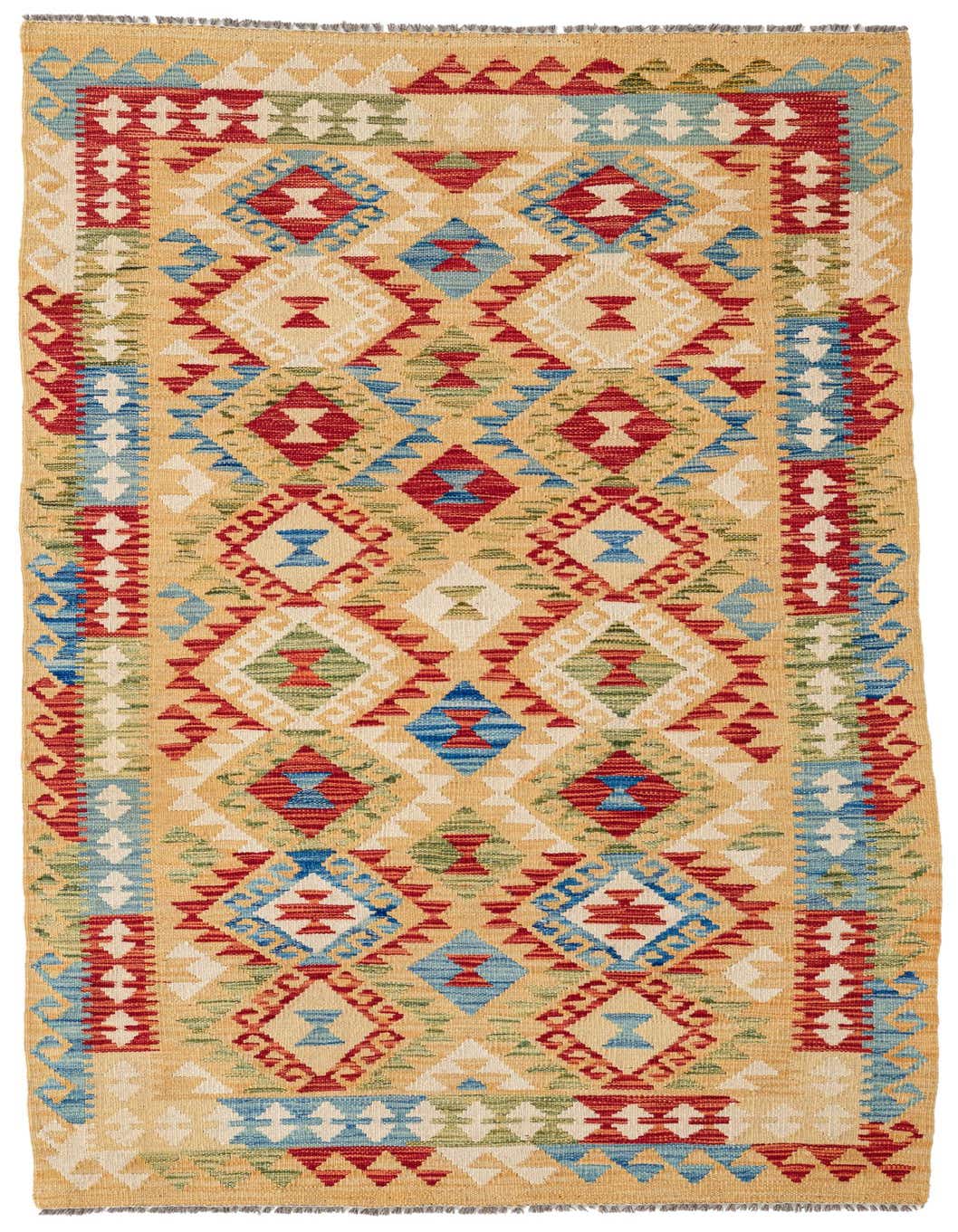 3' 6 x 6' 8 Hand Woven Kilim Maymana Wool Rug