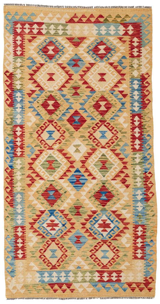 3' 6 x 6' 8 Hand Woven Kilim Maymana Wool Rug