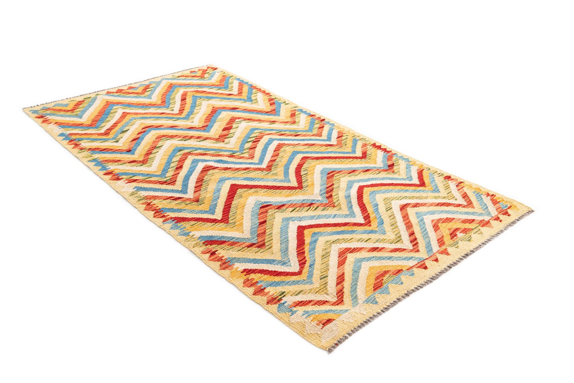 3' 5 x 6' 4 Hand Woven Kilim Maymana Wool Rug