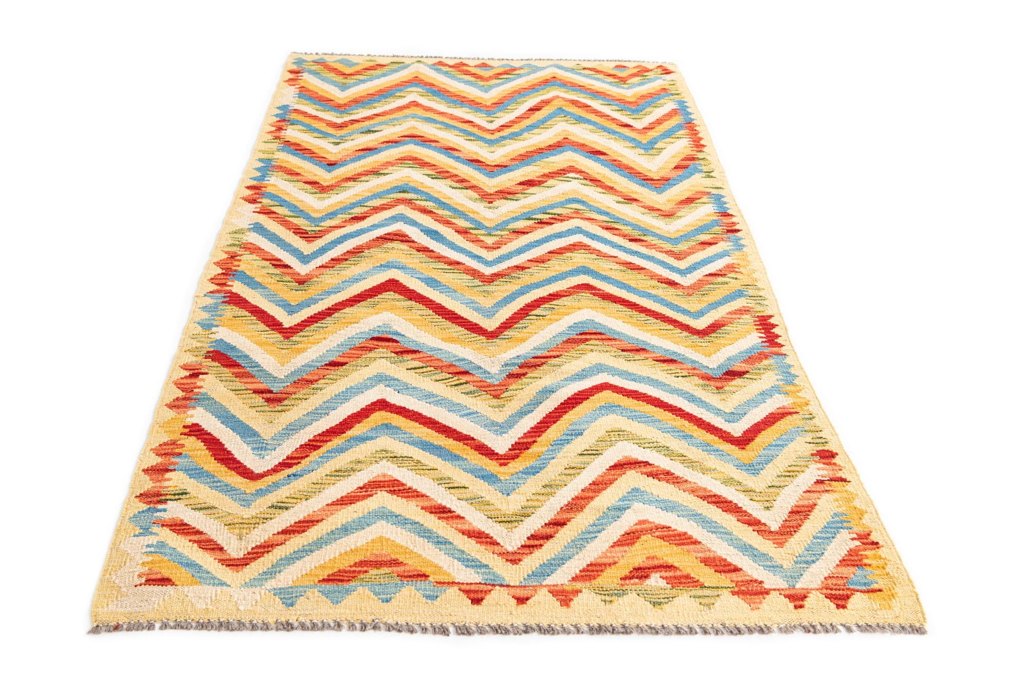 3' 5 x 6' 4 Hand Woven Kilim Maymana Wool Rug