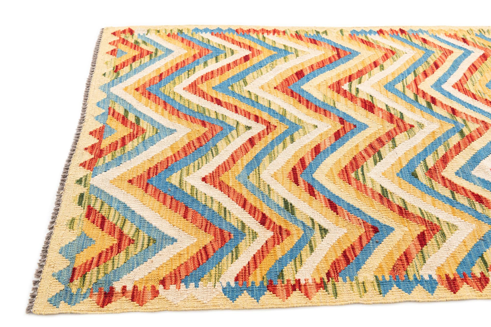 3' 5 x 6' 4 Hand Woven Kilim Maymana Wool Rug