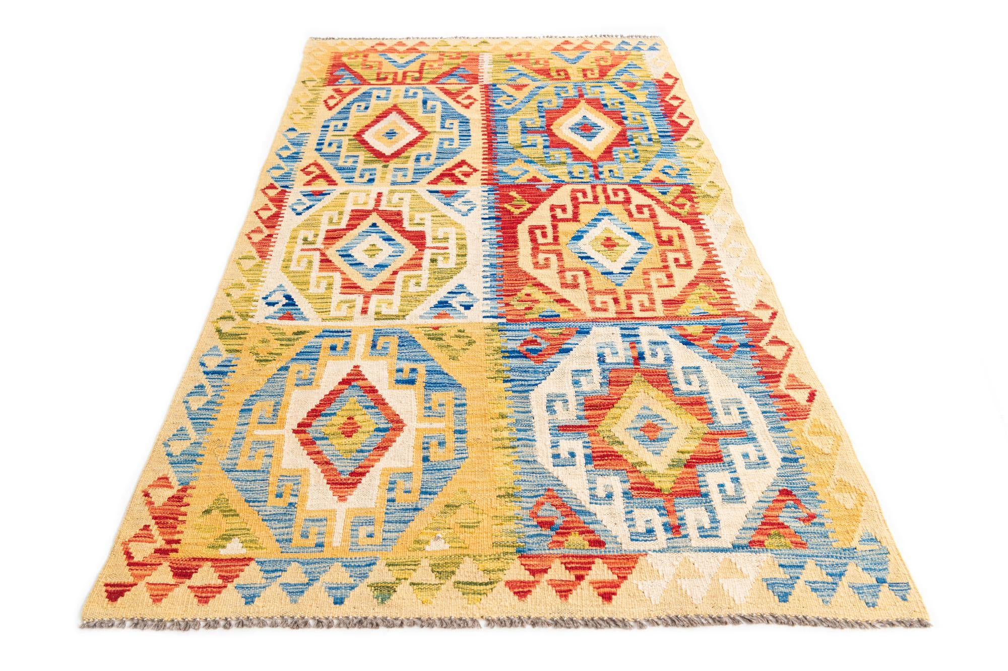 3' 4 x 6' 6 Hand Woven Kilim Maymana Wool Rug