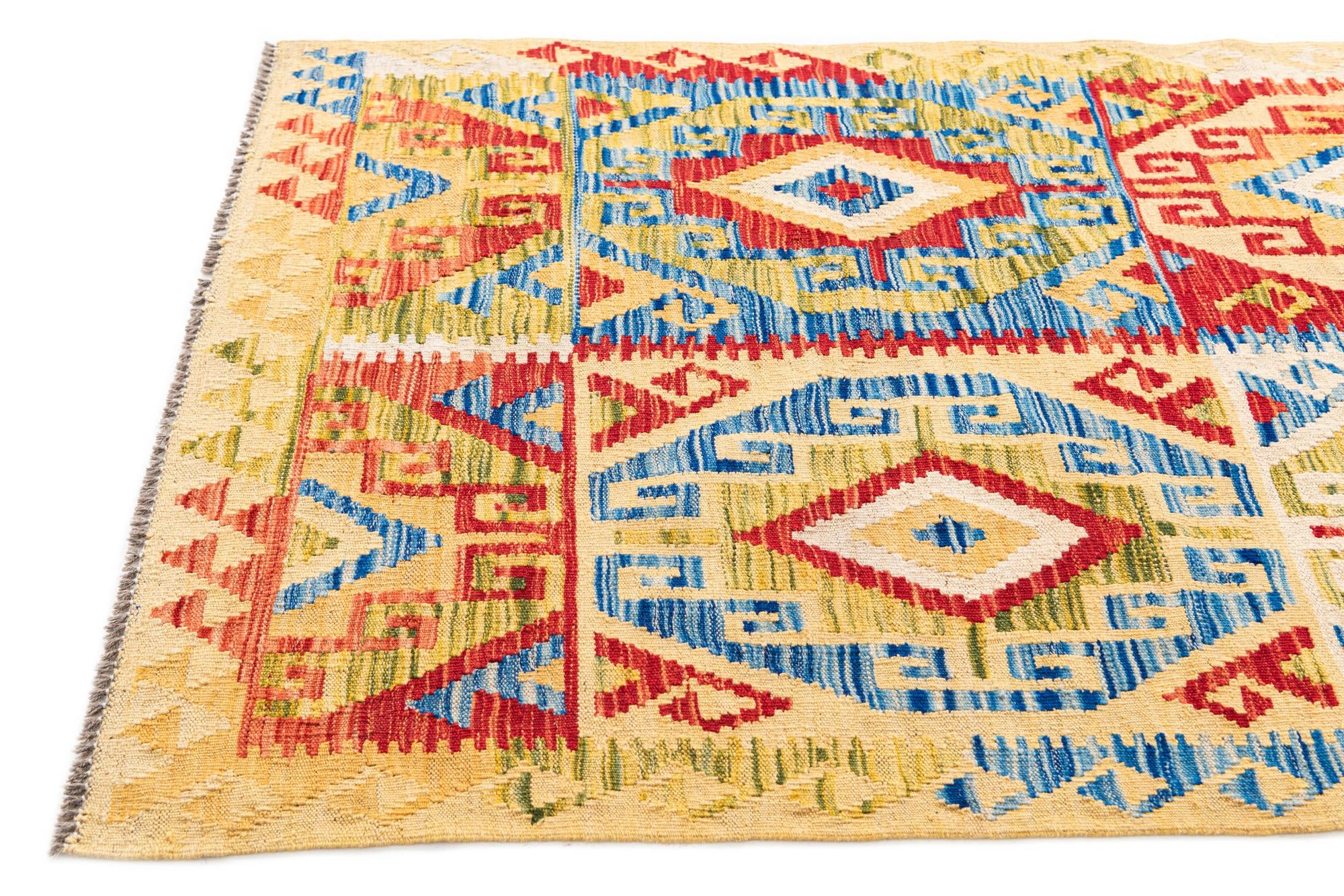3' 4 x 6' 6 Hand Woven Kilim Maymana Wool Rug