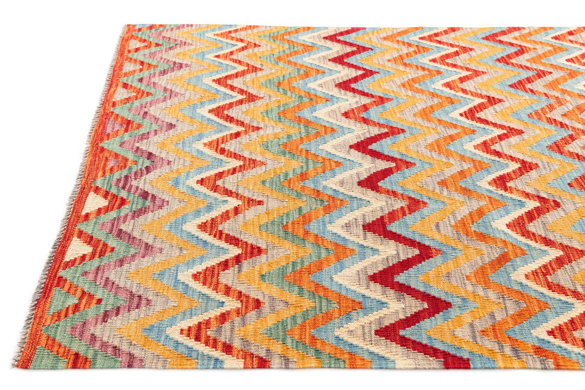 4' 3 x 5' 9 Hand Woven Kilim Maymana Wool Rug