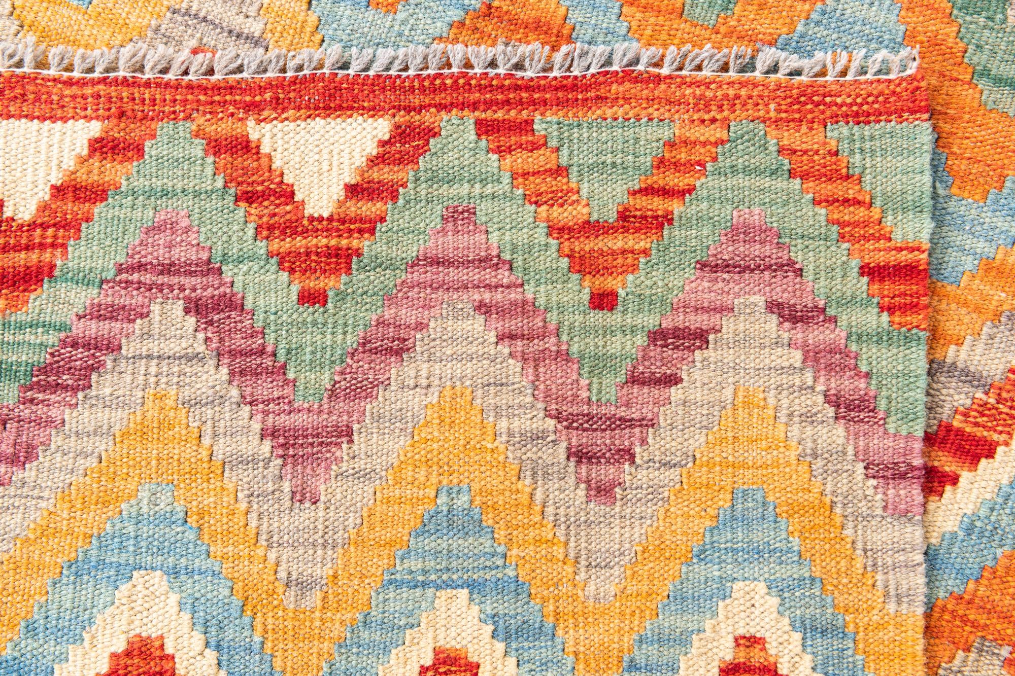 4' 3 x 5' 9 Hand Woven Kilim Maymana Wool Rug