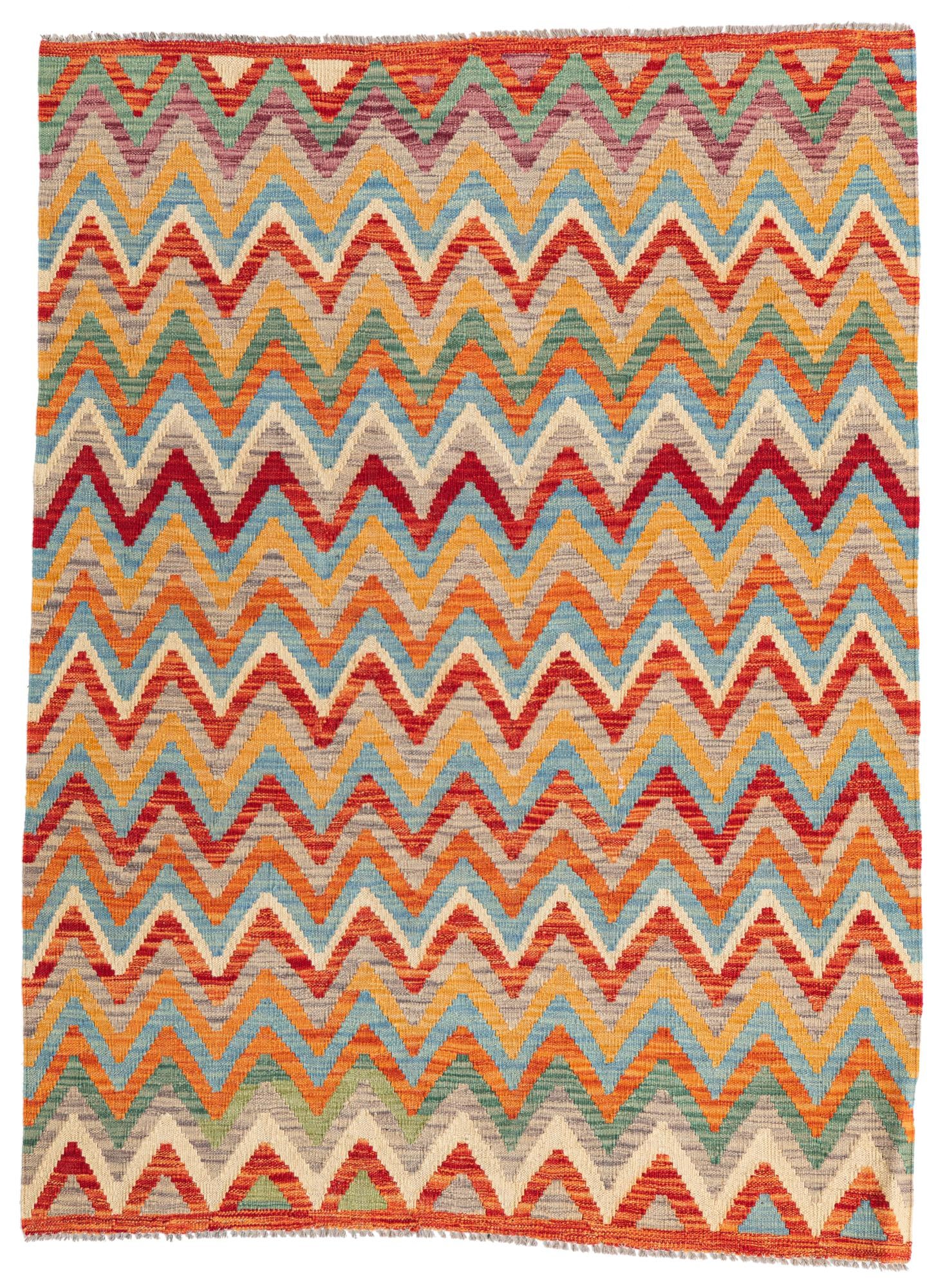 4' 3 x 5' 9 Hand Woven Kilim Maymana Wool Rug