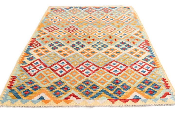 4' 3 x 6' Hand Woven Kilim Maymana Wool Rug