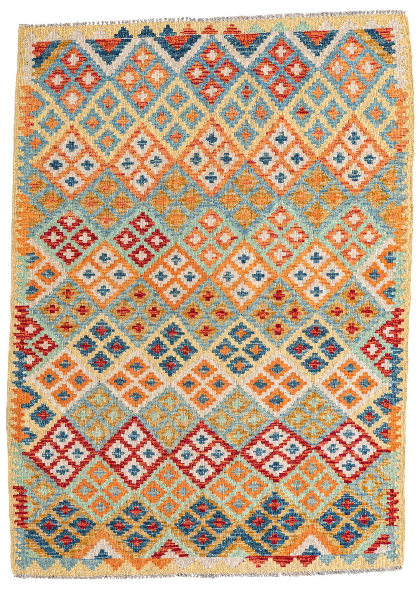 4' 3 x 6' Hand Woven Kilim Maymana Wool Rug