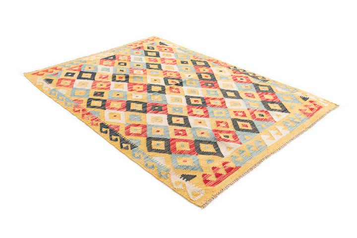 4' 2 x 5' 7 Hand Woven Kilim Maymana Wool Rug