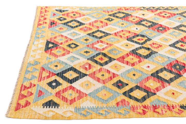 4' 2 x 5' 7 Hand Woven Kilim Maymana Wool Rug