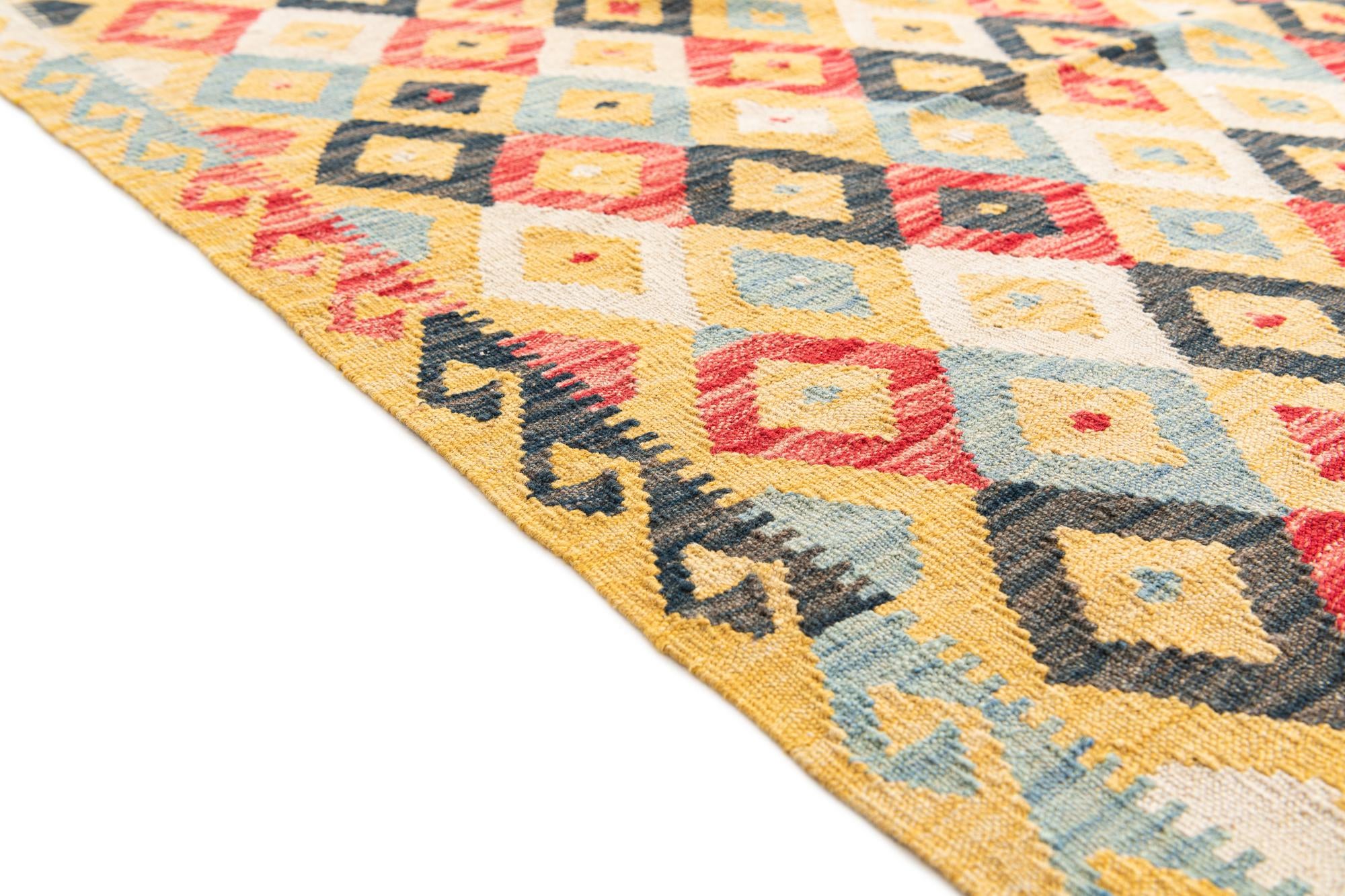 4' 2 x 5' 7 Hand Woven Kilim Maymana Wool Rug