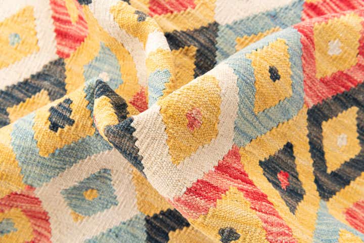 4' 2 x 5' 7 Hand Woven Kilim Maymana Wool Rug