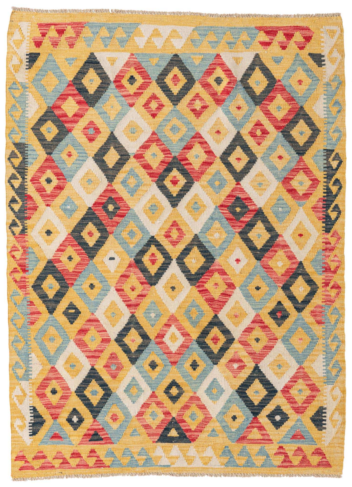 4' 2 x 5' 7 Hand Woven Kilim Maymana Wool Rug