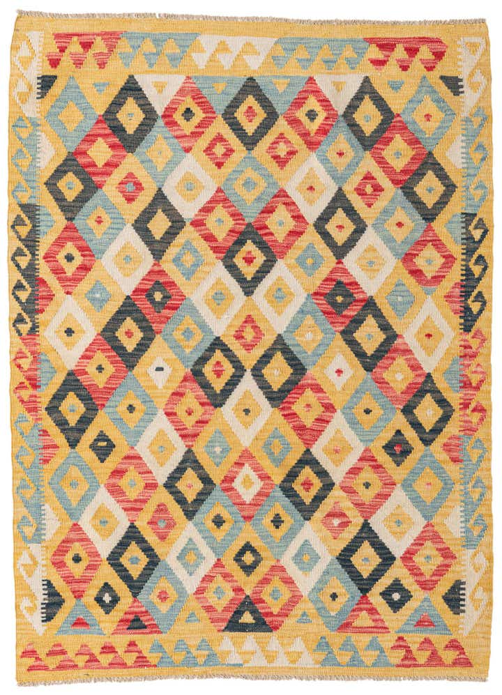 4' 2 x 5' 7 Hand Woven Kilim Maymana Wool Rug