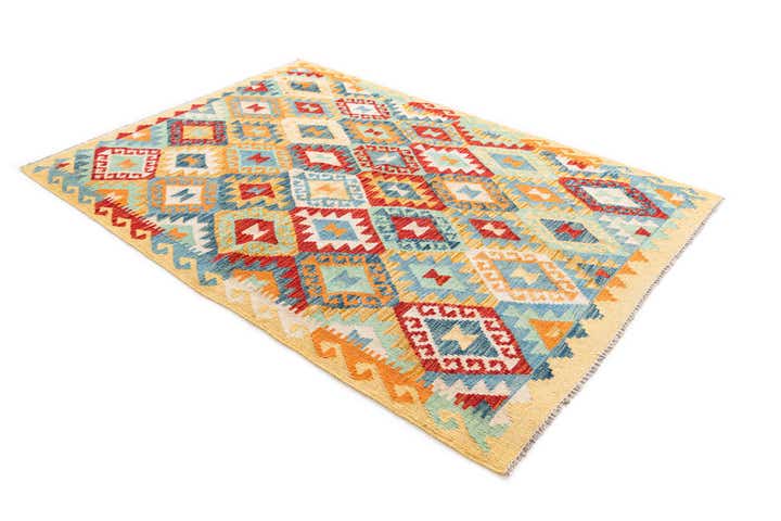 4' 2 x 5' 9 Hand Woven Kilim Maymana Wool Rug