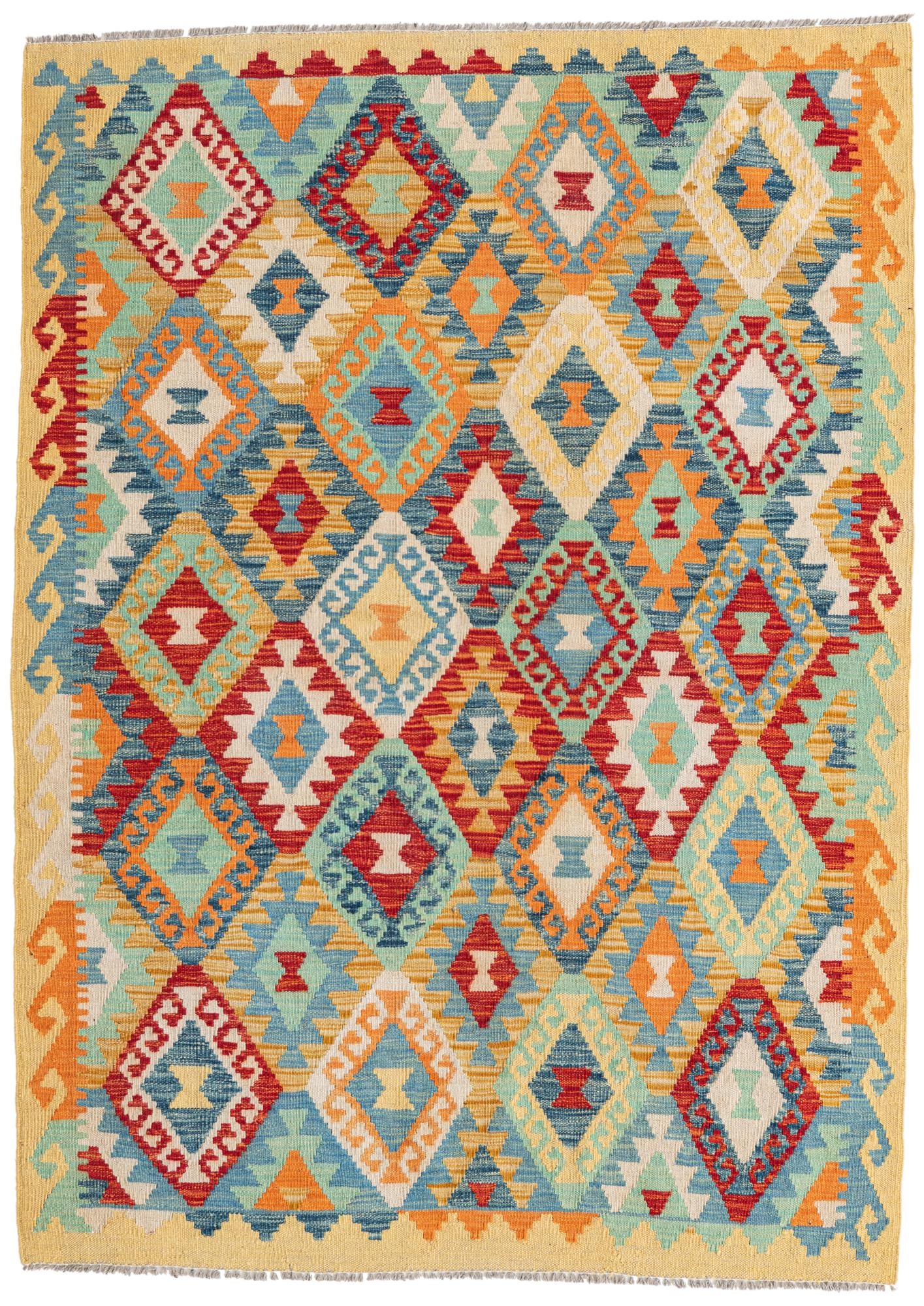 4' 2 x 5' 9 Hand Woven Kilim Maymana Wool Rug