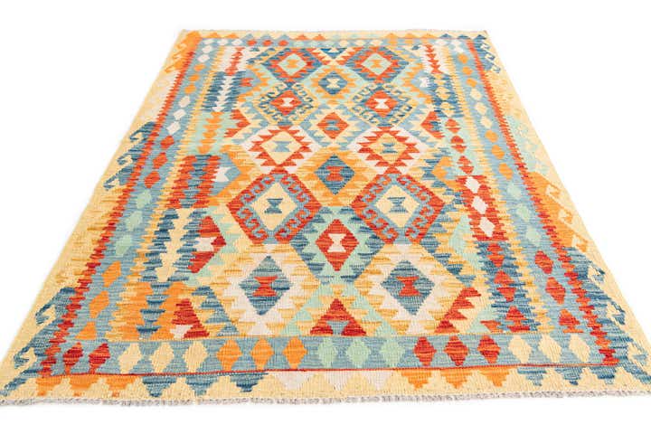 4' 2 x 6' Hand Woven Kilim Maymana Wool Rug
