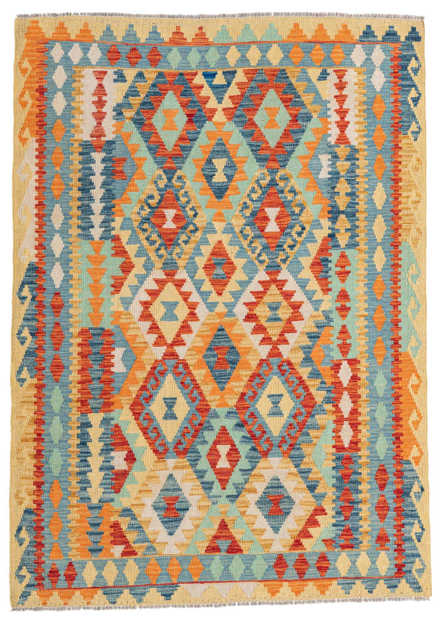 4' 2 x 6' Hand Woven Kilim Maymana Wool Rug