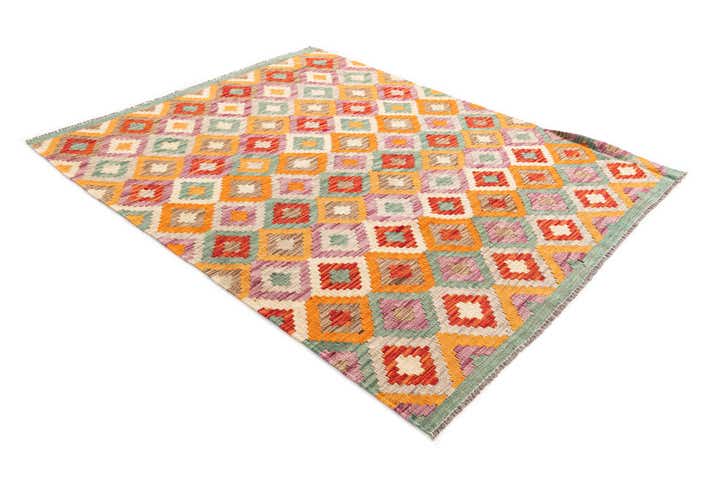 4' 4 x 5' 8 Hand Woven Kilim Maymana Wool Rug