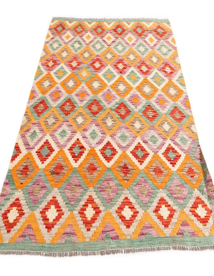 Detail image of  4' 4 x 5' 8  Hand Woven Kilim Maymana Wool Rug