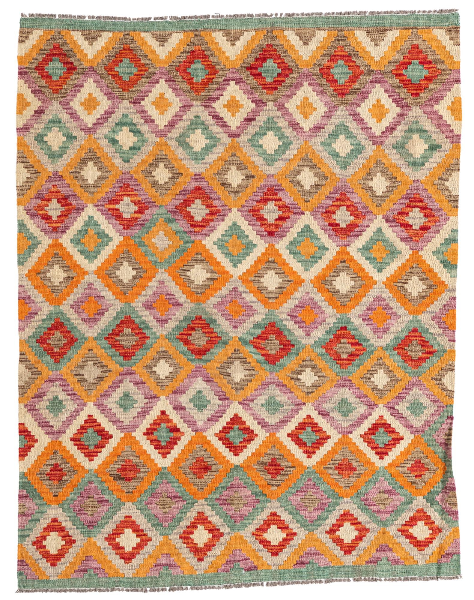4' 4 x 5' 8 Hand Woven Kilim Maymana Wool Rug
