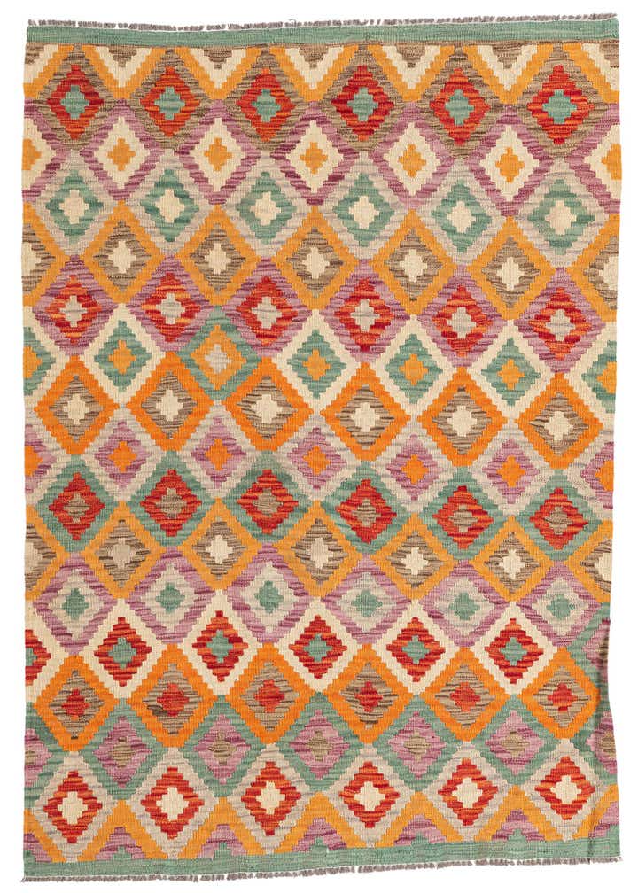 4' 4 x 5' 8 Hand Woven Kilim Maymana Wool Rug