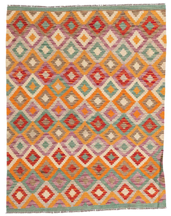 4' 4 x 5' 8 Hand Woven Kilim Maymana Wool Rug