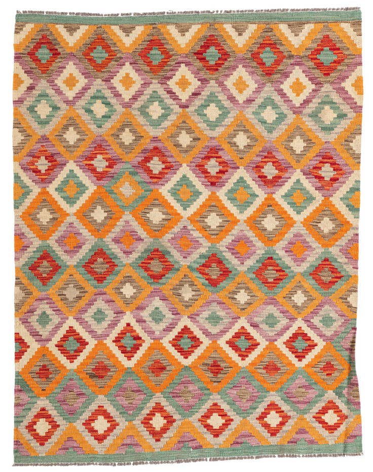 Detail image of 4' 4 x 5' 8 Hand Woven Kilim Maymana Wool Rug