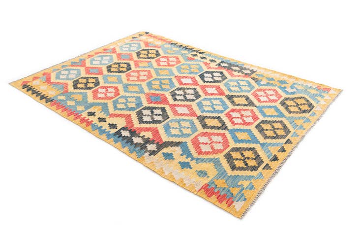 Detail image of 4' 2 x 5' 10 Hand Woven Kilim Maymana Wool Rug