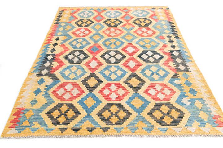4' 2 x 5' 10 Hand Woven Kilim Maymana Wool Rug