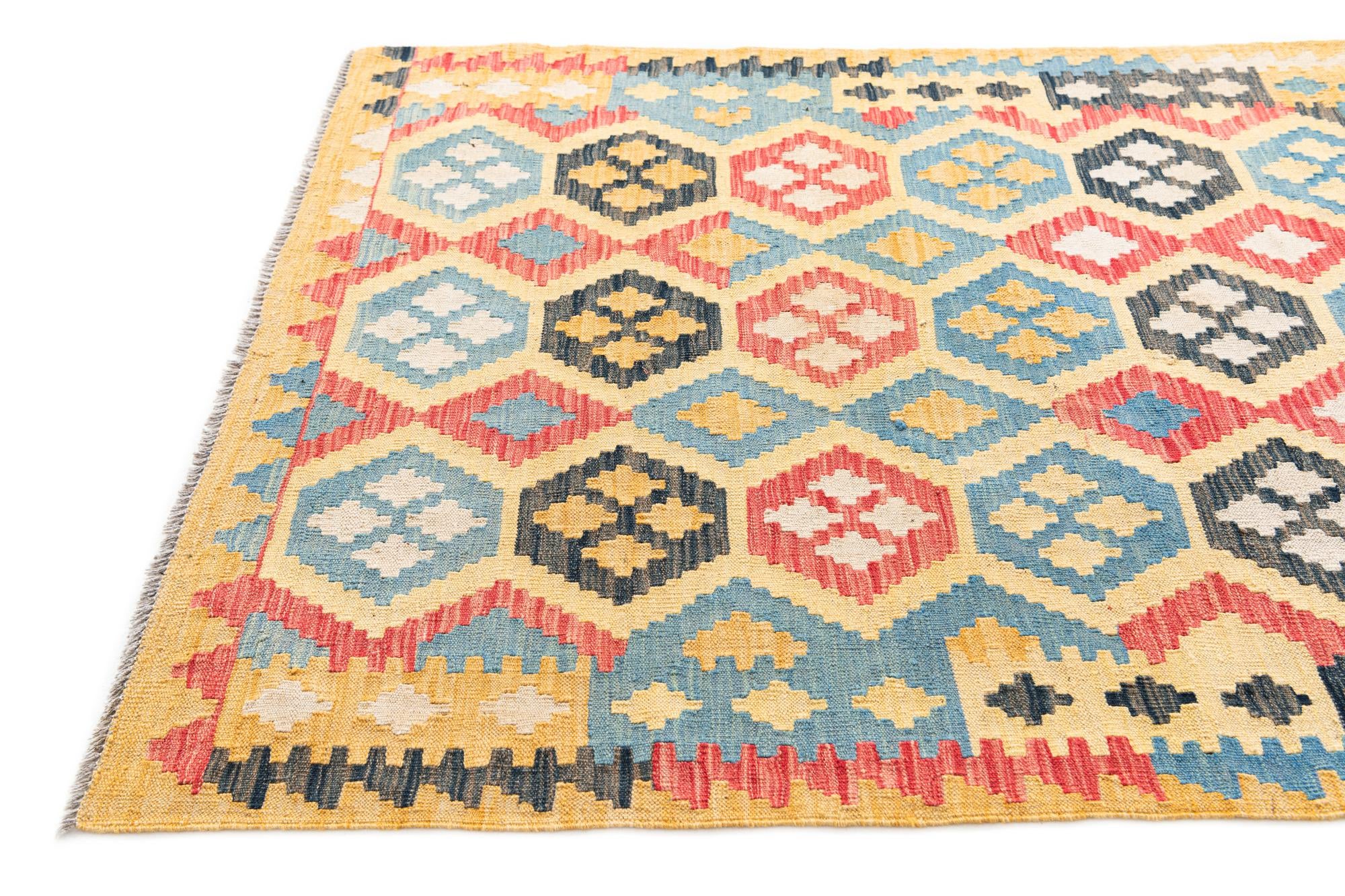 4' 2 x 5' 10 Hand Woven Kilim Maymana Wool Rug