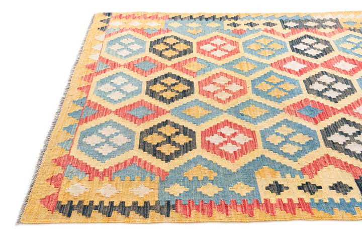 4' 2 x 5' 10 Hand Woven Kilim Maymana Wool Rug