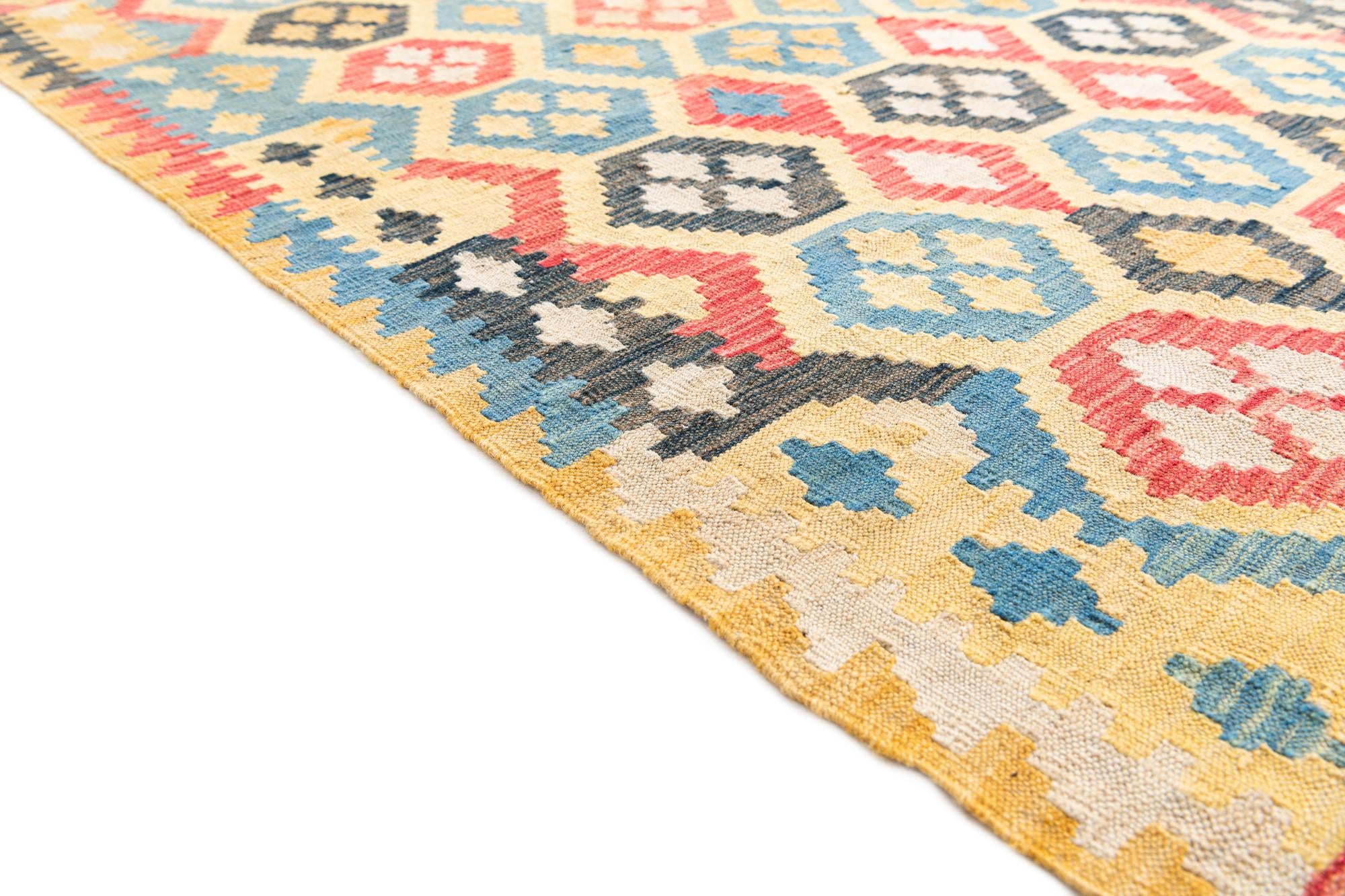 4' 2 x 5' 10 Hand Woven Kilim Maymana Wool Rug