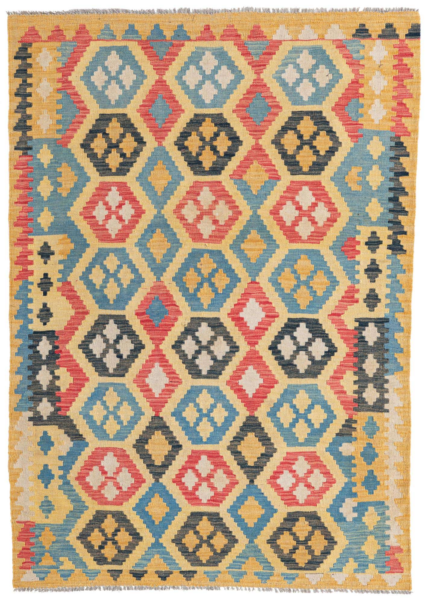 4' 2 x 5' 10 Hand Woven Kilim Maymana Wool Rug