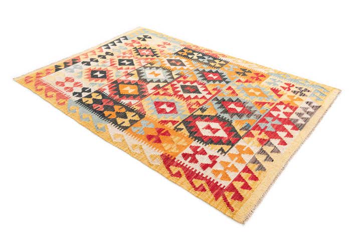 4' x 5' 10 Hand Woven Kilim Maymana Wool Rug