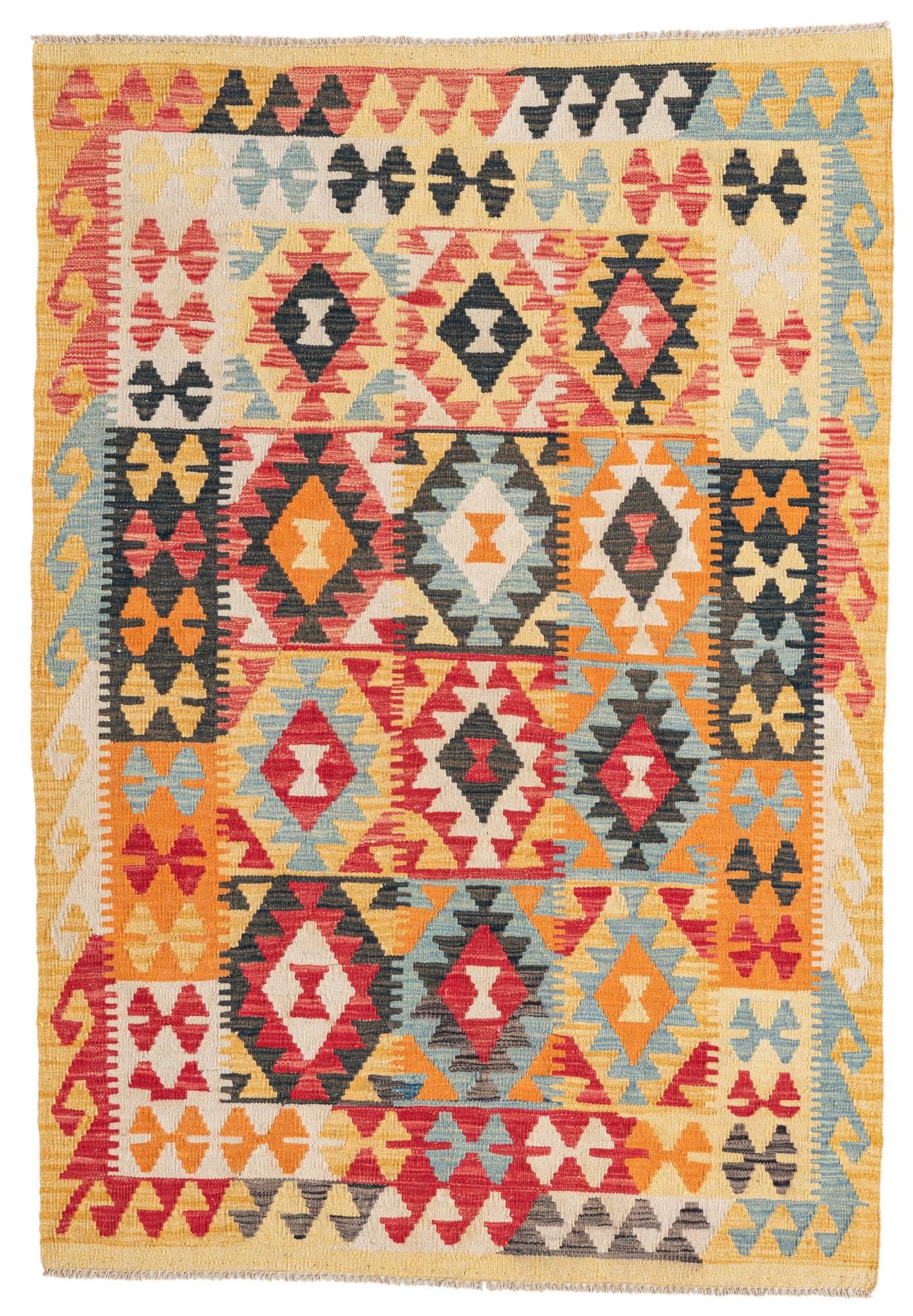 4' x 5' 10 Hand Woven Kilim Maymana Wool Rug